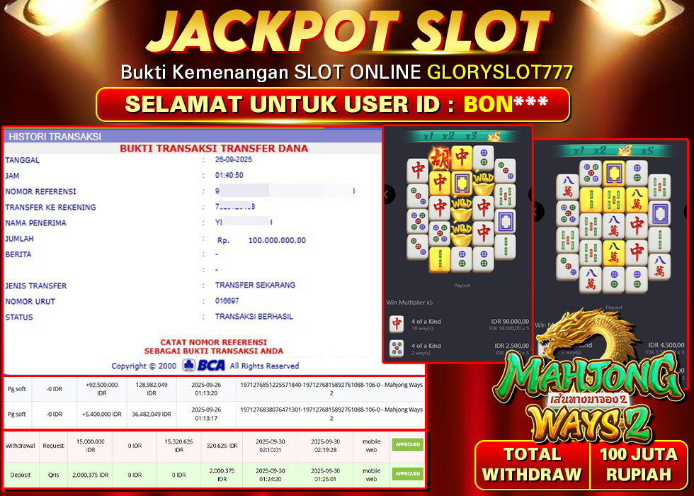 GLORYSLOT777 JACKPOT SLOT MAHJONG WAYS 2 Rp 100.000.000.,- LUNAS