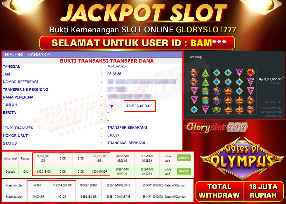 GLORYSLOT777 JACKPOT SLOT GATES OF OLYMPUS Rp 18.526.000.,- LUNAS