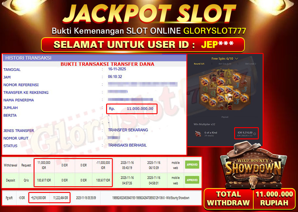 GLORYSLOT777 JACKPOT SLOT WILD BOUNTY SHOWDOWN Rp 11.000.000.,- LUNAS