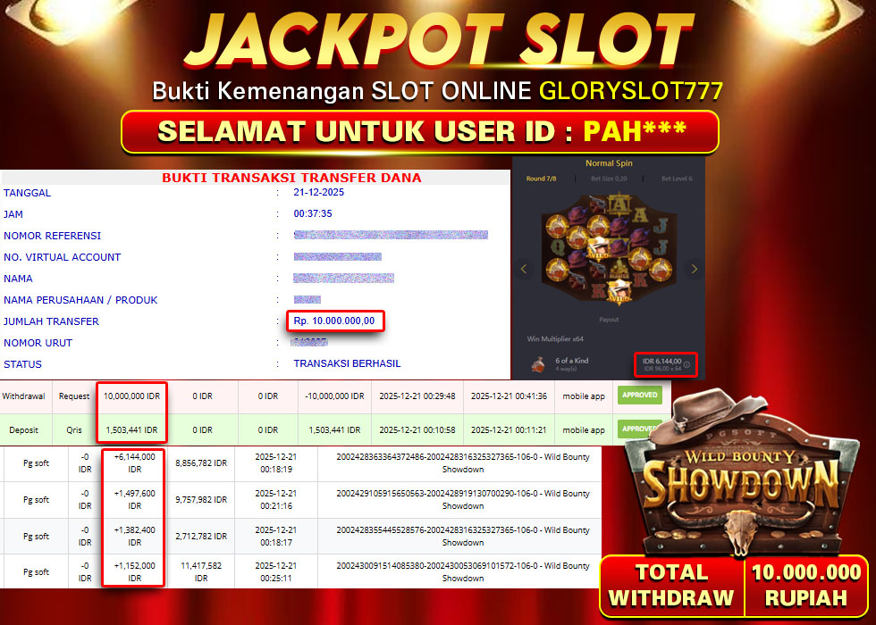 GLORYSLOT777 JACKPOT SLOT WILD BOUNTY SHOWDOWN Rp 10.000.000.,- LUNAS