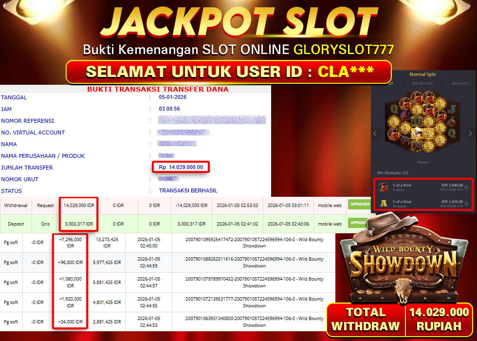 GLORYSLOT777 JACKPOT SLOT WILD BOUNTY SHOWDOWN Rp 14.029.000.,- LUNAS