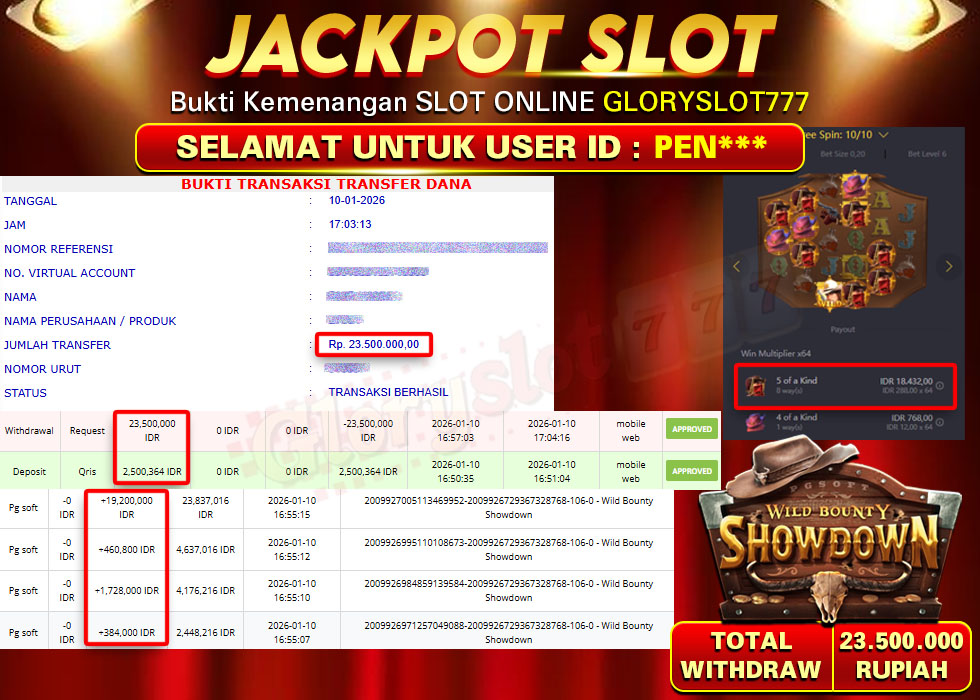 GLORYSLOT777 JACKPOT SLOT WILD BOUNTY SHOWDOWN Rp 23.500.000.,- LUNAS