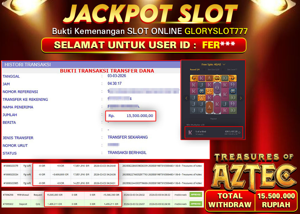 GLORYSLOT777 JACKPOT SLOT TREASURE OF AZTEC Rp 15.500.000,-  LUNAS