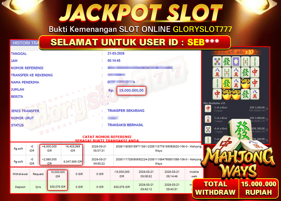 GLORYSLOT777 JACKPOT SLOT MAHJONG WAYS Rp 15.000.000,- LUNAS
