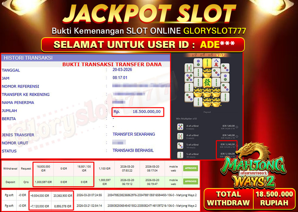 GLORYSLOT777 JACKPOT SLOT MAHJONG WAYS 2 Rp 18.500.000,- LUNAS