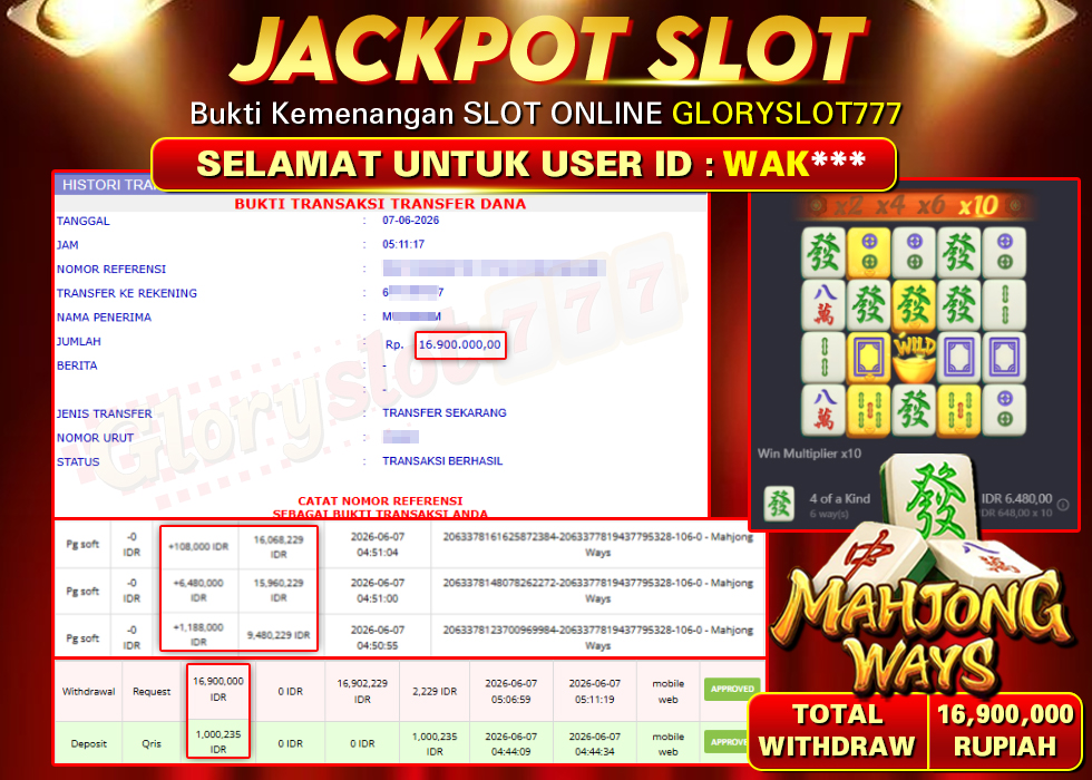 GLORYSLOT777 JACKPOT SLOT MAHJONG WAYS Rp 16.900.000,- LUNAS