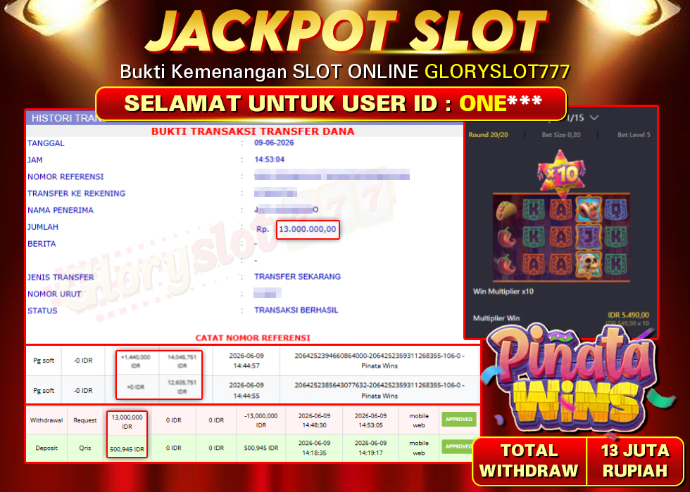 GLORYSLOT777 JACKPOT SLOT PINATA WINS Rp 13.000.000,-  LUNAS