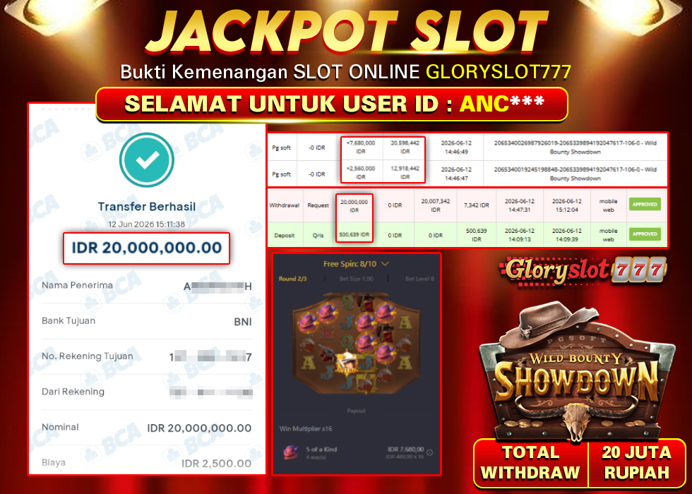 GLORYSLOT777 JACKPOT SLOT WILD BOUNTY SHOWDOWN Rp 20.000.000,- LUNAS