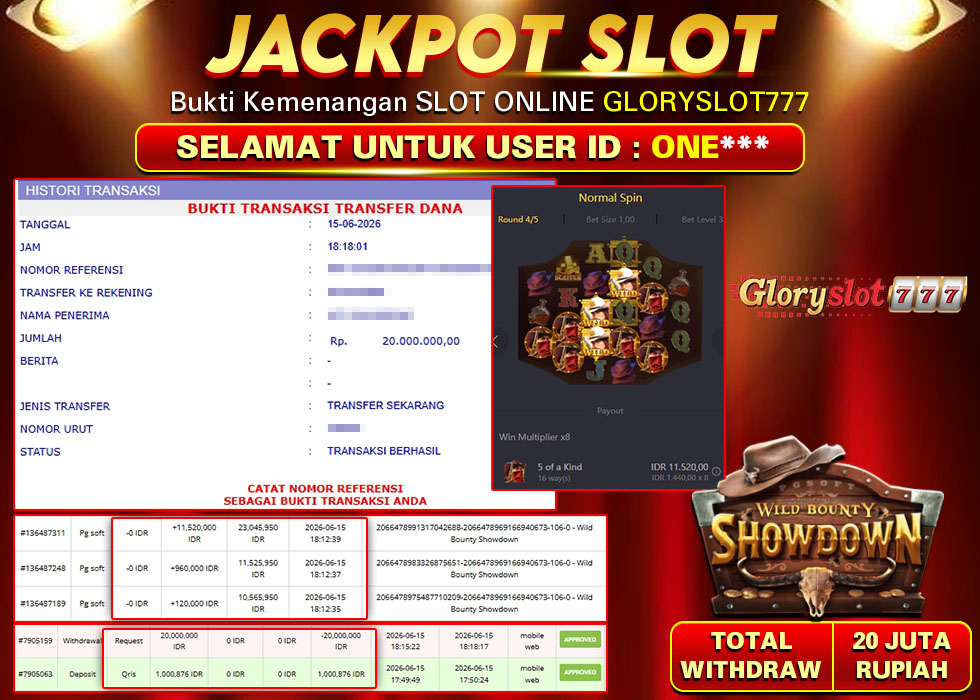 GLORYSLOT777 JACKPOT SLOT WILD BOUNTY SHOWDOWN Rp 20.000.000,- LUNAS