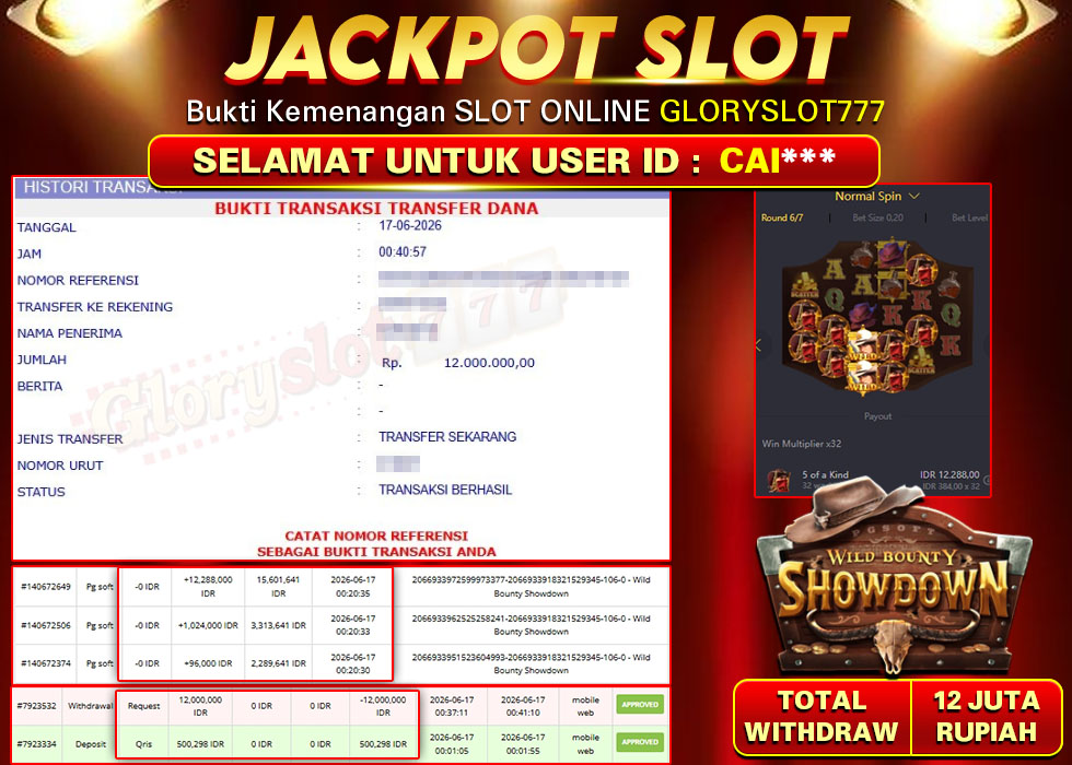 GLORYSLOT777 JACKPOT SLOT WILD BOUNTY SHOWDOWN Rp 12.000.000,- LUNAS