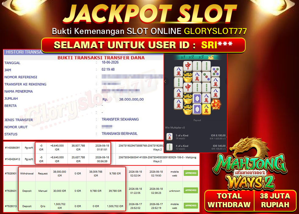 GLORYSLOT777 JACKPOT SLOT MAHJONG WAYS 2 Rp 38.000.000,- LUNAS
