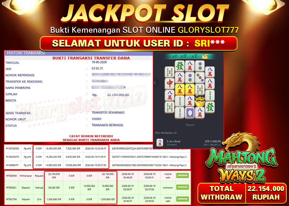 GLORYSLOT777 JACKPOT SLOT MAHJONG WAYS 2 Rp 22.154.000,- LUNAS