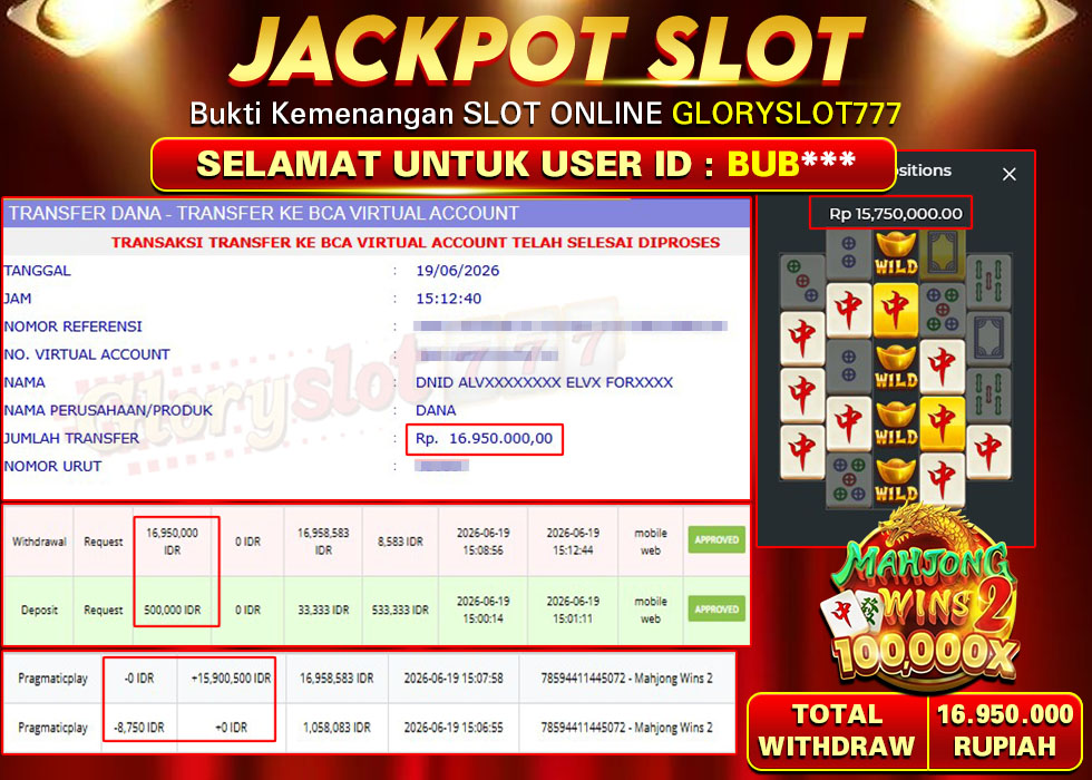 GLORYSLOT777 JACKPOT SLOT MAHJONG WINS 2 Rp 16.950.000,- LUNAS