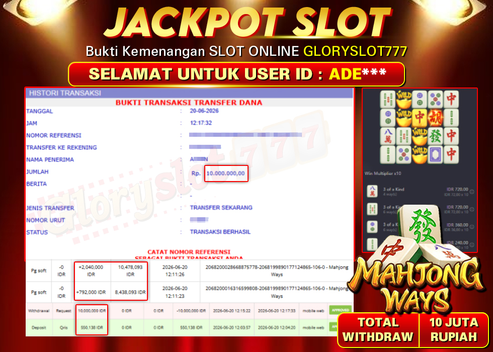 GLORYSLOT777 JACKPOT SLOT MAHJONG WAYS Rp 10.000.000,- LUNAS