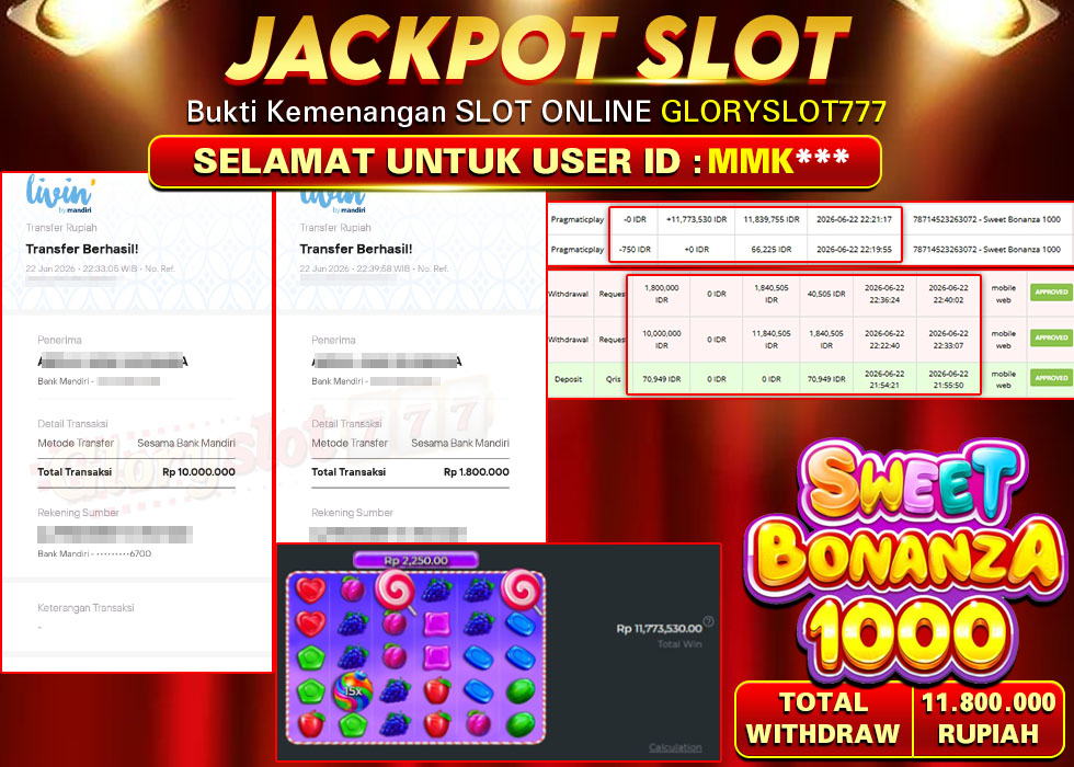 GLORYSLOT777 JACKPOT SLOT SWEET BONANZA 1000 Rp 11.800.000,- LUNAS