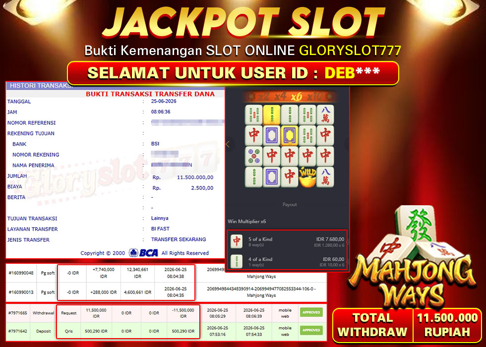 GLORYSLOT777 JACKPOT SLOT MAHJONG WAYS Rp 11.500.000,- LUNAS