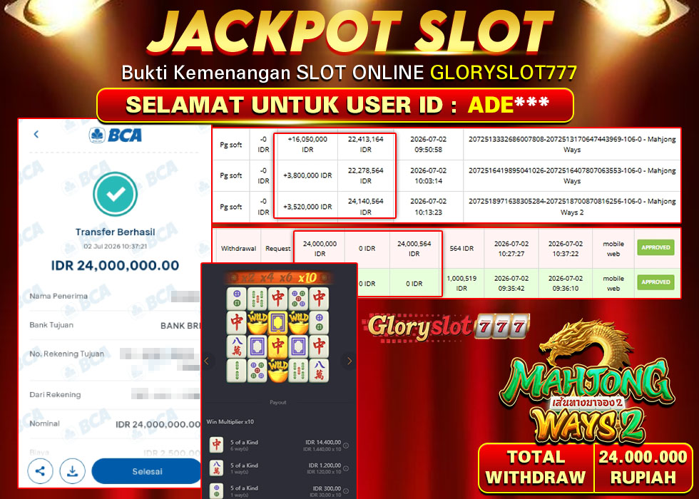GLORYSLOT777 JACKPOT SLOT MAHJONG WAYS 2 Rp 24.000.000,- LUNAS