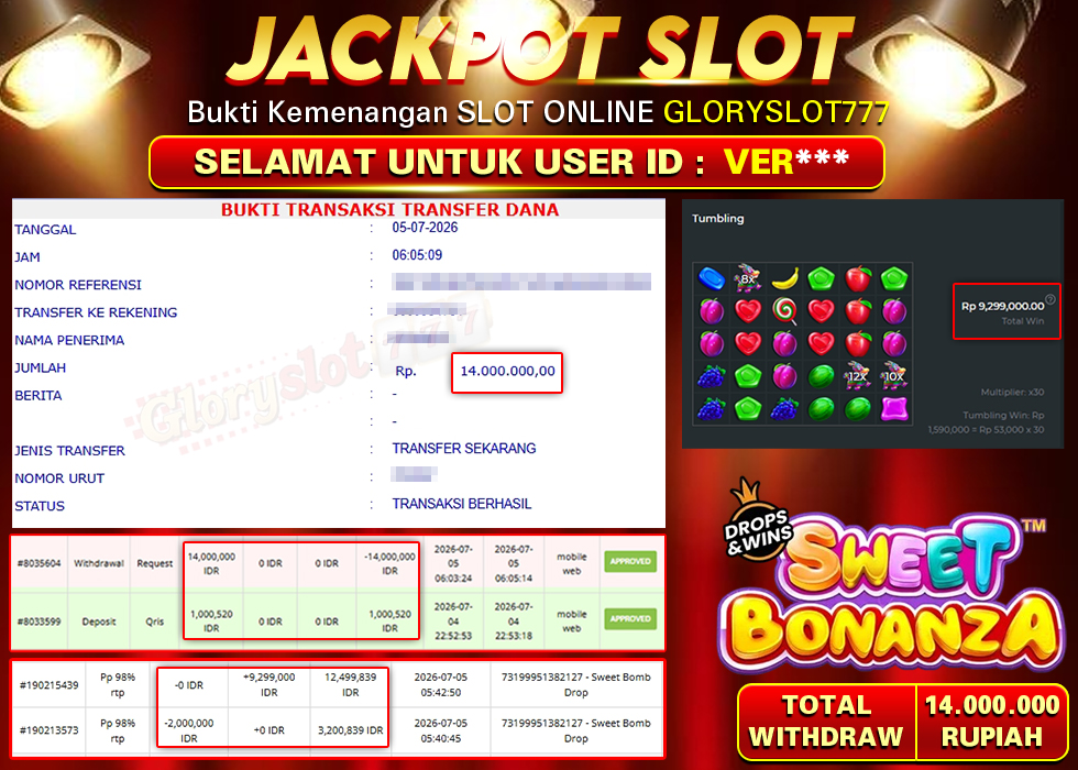 GLORYSLOT777 JACKPOT SLOT SWEET BOMB DROP Rp 14.000.000,- LUNAS