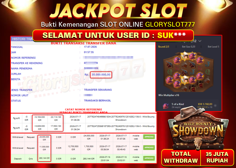 GLORYSLOT777 JACKPOT SLOT WILD BOUNTY SHOWDOWN Rp 35.000.000,- LUNAS