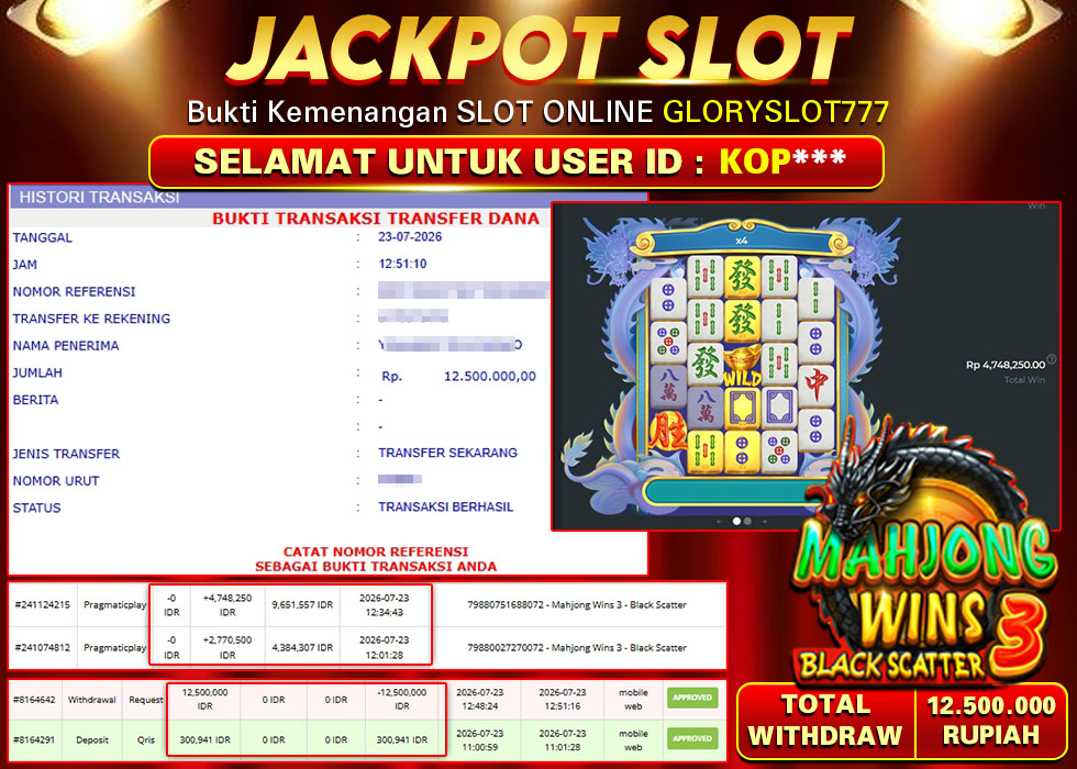 GLORYSLOT777 JACKPOT SLOT MAHJONG WINS 3 BLACK SCATTER Rp 12.500.000,- LUNAS