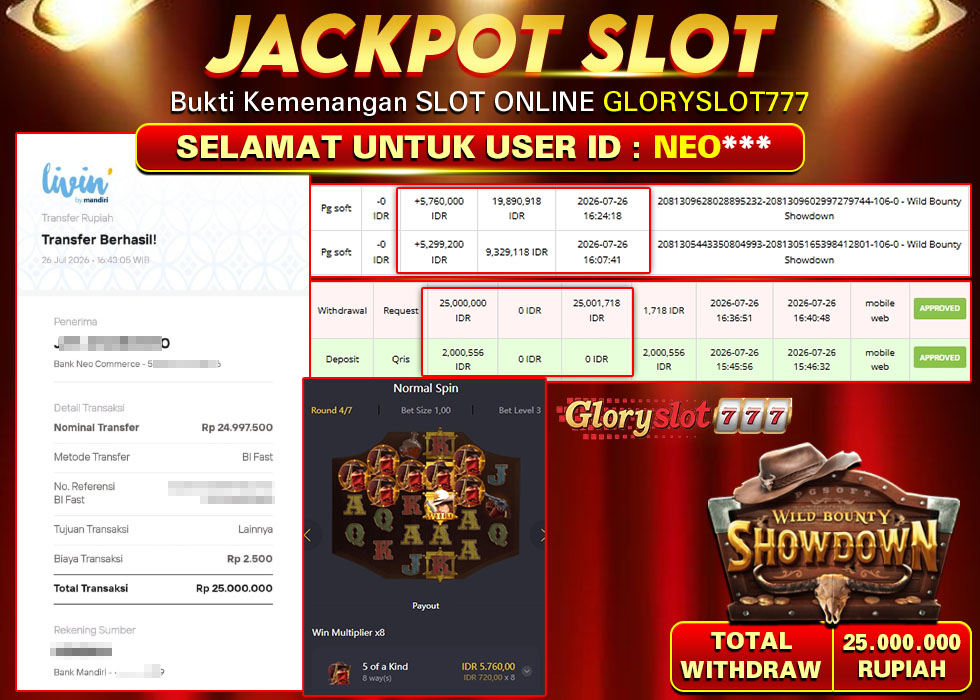 GLORYSLOT777 JACKPOT SLOT WILD BOUNTY SHOWDOWN Rp 25.000.000,- LUNAS