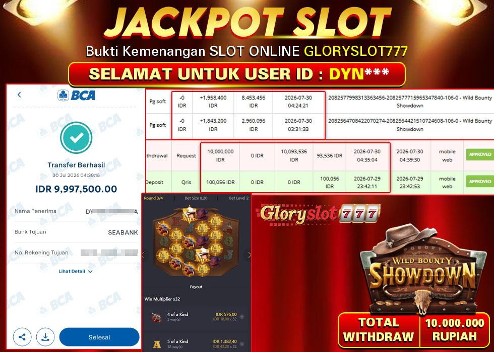 GLORYSLOT777 JACKPOT SLOT WILD BOUNTY SHOWDOWN Rp 10.000.000,- LUNAS